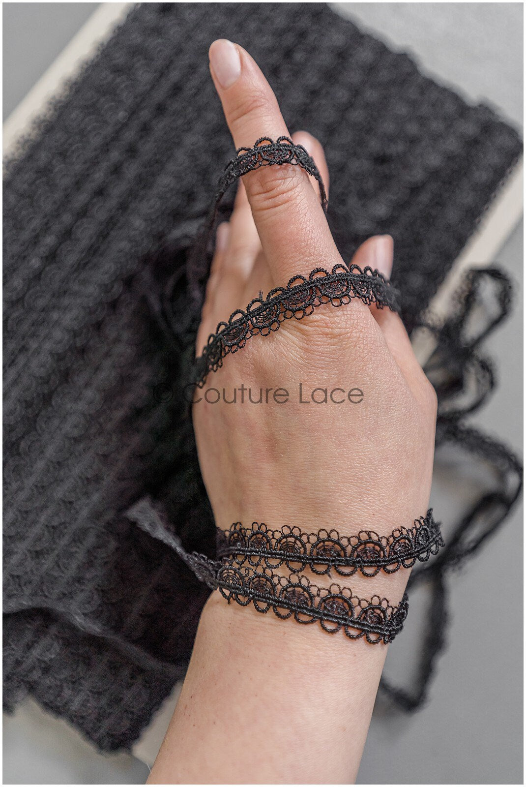 4yds Boho lace trim crocheted black/ bridal guipure lace trim/ wedding veil lace trim// T22-188