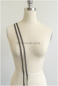 4yds Boho lace trim crocheted black/ bridal guipure lace trim/ wedding veil lace trim// T22-188