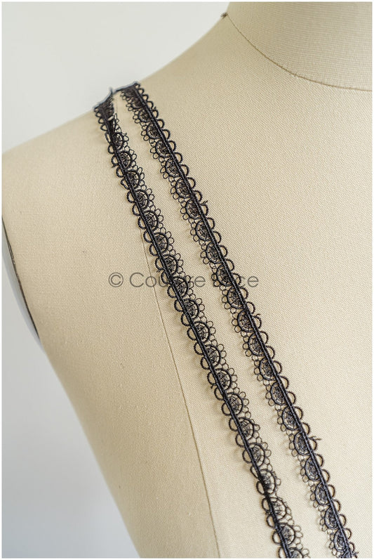 4yds Boho lace trim crocheted black/ bridal guipure lace trim/ wedding veil lace trim// T22-188