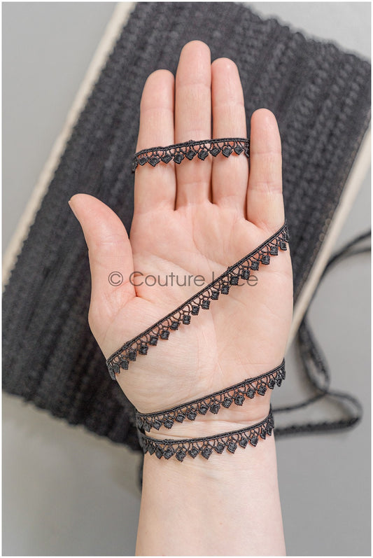 4yds boho lace trim/ black lace trim/ bridal guipure lace trim/ lace trimming// T22-195