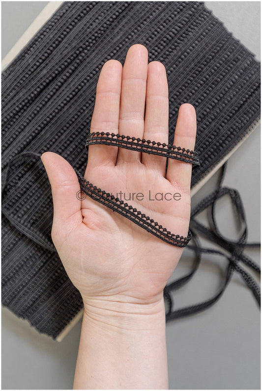 4yds Black Boho Crochet Lace Trim/ Lace Trim/ Bridal Guipure Lace Trim/ Black Lace // T22-197