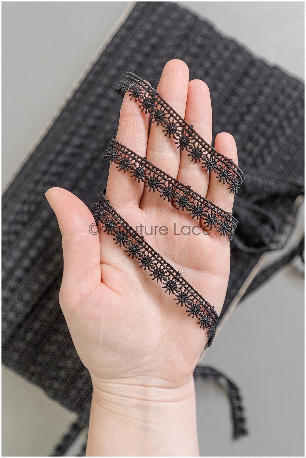 4yds Boho Crochet Lace Trim/ Black Lace Trim/ Bridal Guipure Lace Trim/ Black Lace// T22-199