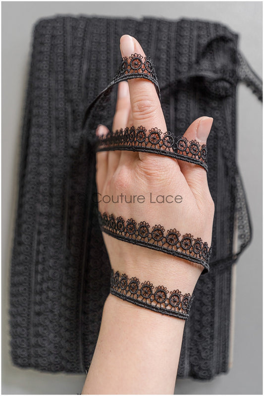 4yds Boho Lace Trim Black/ geometric lace trim / Guipure lace trim/ evening dress lace // T22-201