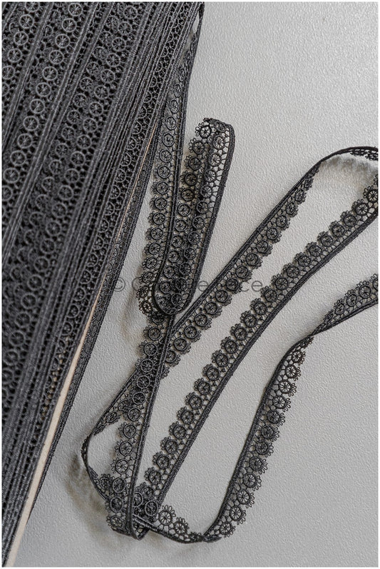 4yds Boho Lace Trim Black/ geometric lace trim / Guipure lace trim/ evening dress lace // T22-201