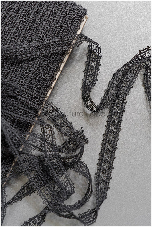 4yds Boho Lace Trim Black/ crocheted lace trim/ bridal guipure lace trim/ lace veil// T22-203