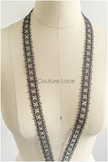 4yds Boho Lace Trim Black/ crocheted lace trim/ bridal guipure lace trim/ lace veil// T22-203