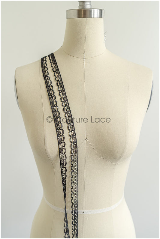 4yds Boho Lace Trim Black/ Crocheted Lace Trim/ Bridal Guipure Lace Trim// T22-208