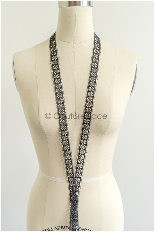 4yds Black Boho Lace Trim/ Lace Trim/ Bridal Guipure Lace Trim// T22-210