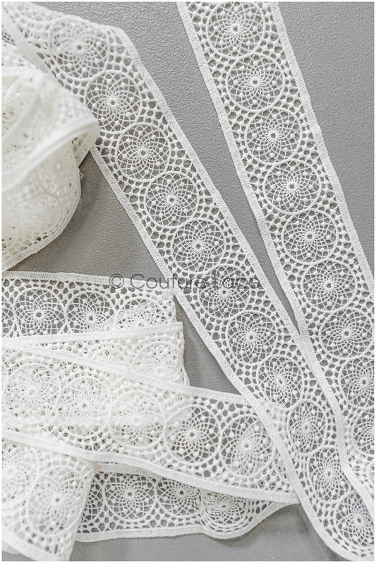 4yds Boho Lace Trim Off-White/ Bridal Lace Trim/ Crocheted Lace/ Lace Trim/ Dreamcatcher Lace Trim// T22-211