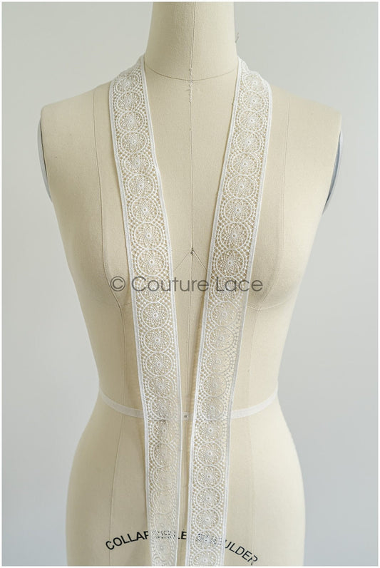 4yds Boho Lace Trim Off-White/ Bridal Lace Trim/ Crocheted Lace/ Lace Trim/ Dreamcatcher Lace Trim// T22-211