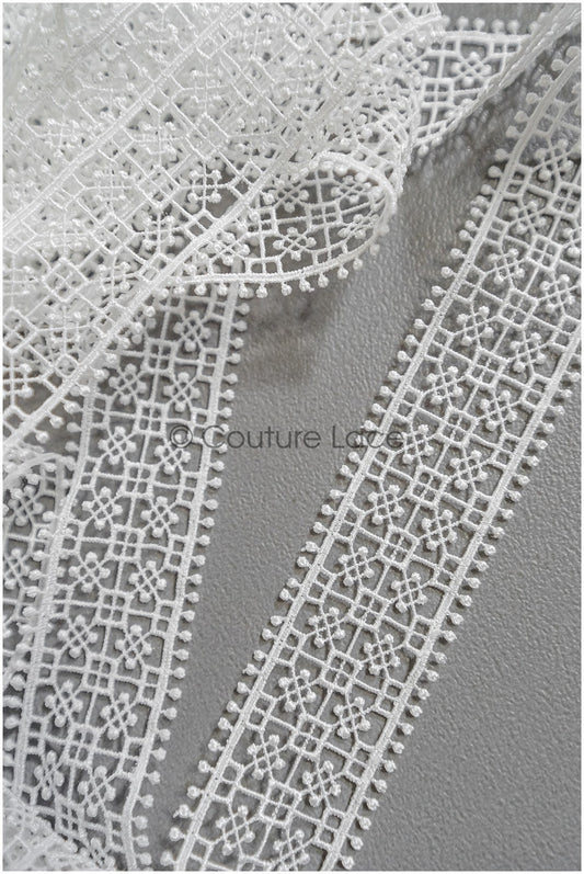 4yds Boho Lace Trim Off-White/ Crocheted Lace/ Bridal Lace/ Guipure Lace Trim/ Dot Lace Trim// T22-213