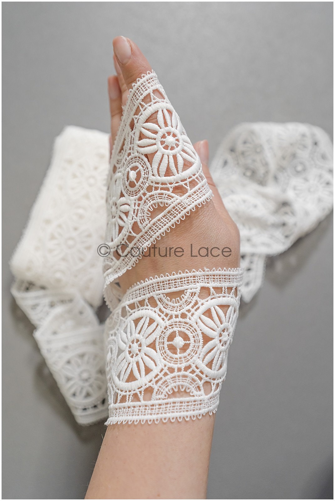 4yds Boho Crochet Lace Trim Off-White/ Bridal Guipure Lace Trim/ Dot Lace Trim// T22-214
