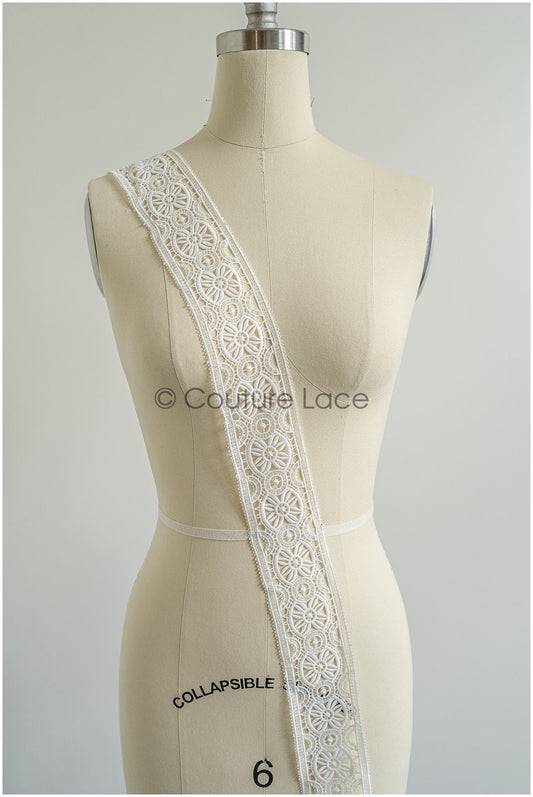 4yds Boho Crochet Lace Trim Off-White/ Bridal Guipure Lace Trim/ Dot Lace Trim// T22-214