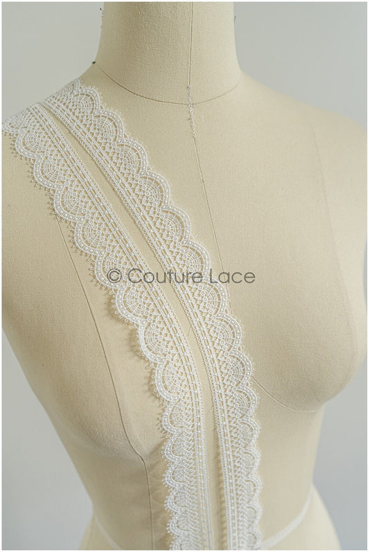4yds / off-white boho crochet lace trim / geometric lace trim / bridal guipure lace trim / off-white dot lace trim // T22-218
