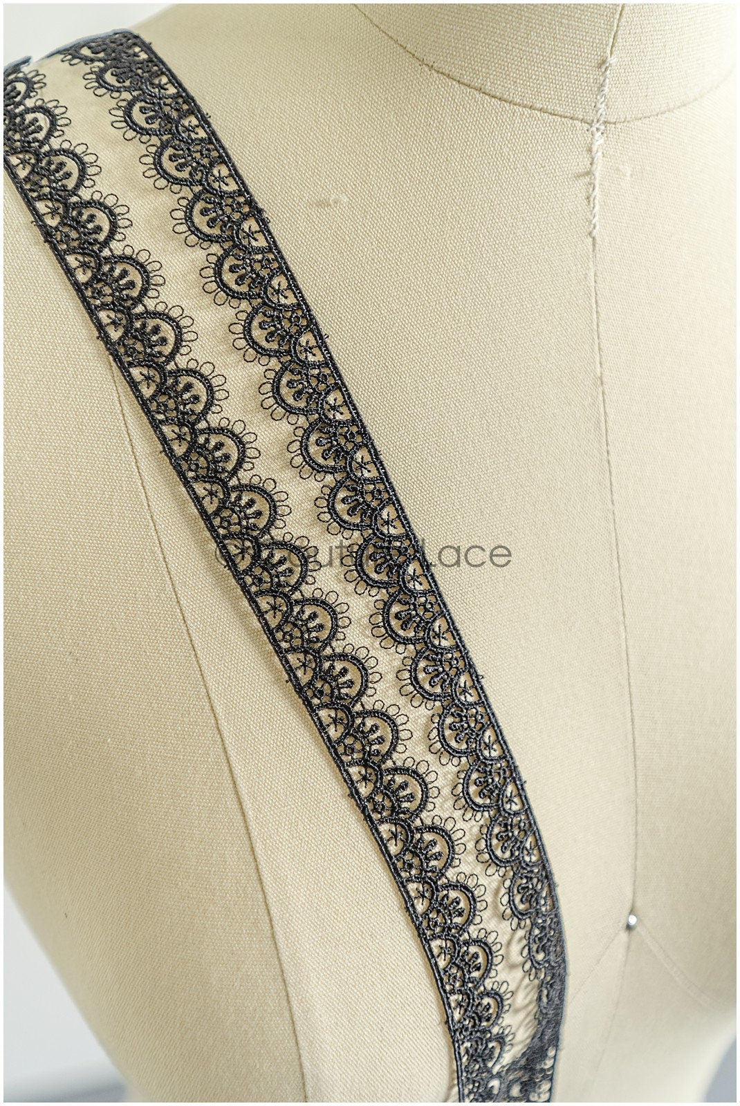 4yds / black boho crochet lace trim / geometric lace trim / bridal guipure lace trim / black lace // T22-221