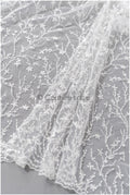 Beautiful pearl lace fabric with small leaves/ Couture lace fabric with pearls &amp; sequins/ Bridal lace off-white// L22-174B