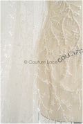 Beautiful pearl lace fabric with small leaves/ Couture lace fabric with pearls &amp; sequins/ Bridal lace off-white// L22-174B