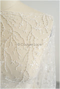 Beautiful pearl lace fabric with small leaves/ Couture lace fabric with pearls &amp; sequins/ Bridal lace off-white// L22-174B