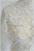 Pearl lace fabric/ bridal couture lace fabric with pearls and sequins/ bridal lace// L22-421