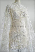 Pearl lace fabric/ bridal couture lace fabric with pearls and sequins/ bridal lace// L22-421