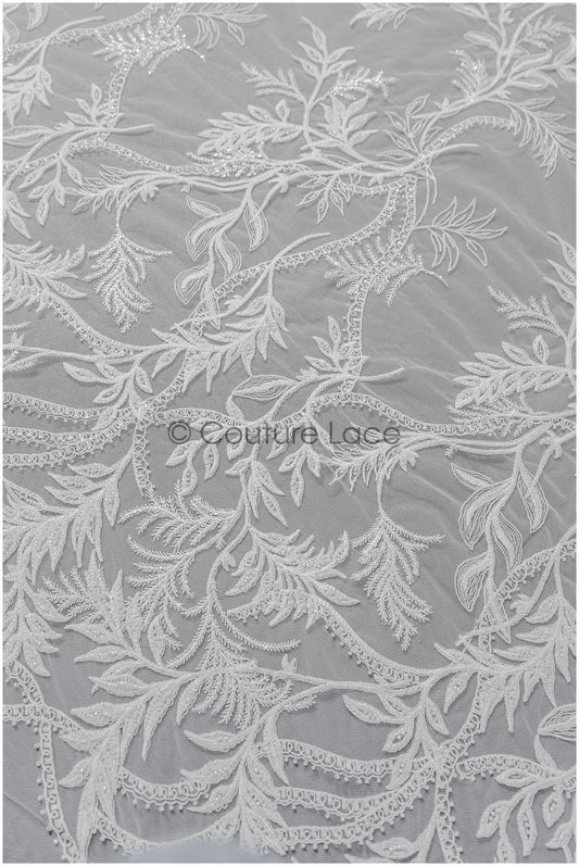 Perlen Spitzenstoff Off-White/ Couture Spitzenstoff mit Perlen/ Braut Spitzenstoff/ Perlen Spitze// L22-422OW
