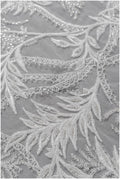 Beautiful pearl lace fabric off-white silver/ Couture lace fabric with pearls &amp; sequins/ Bridal lace with branches &amp; leaves// L22-422SI