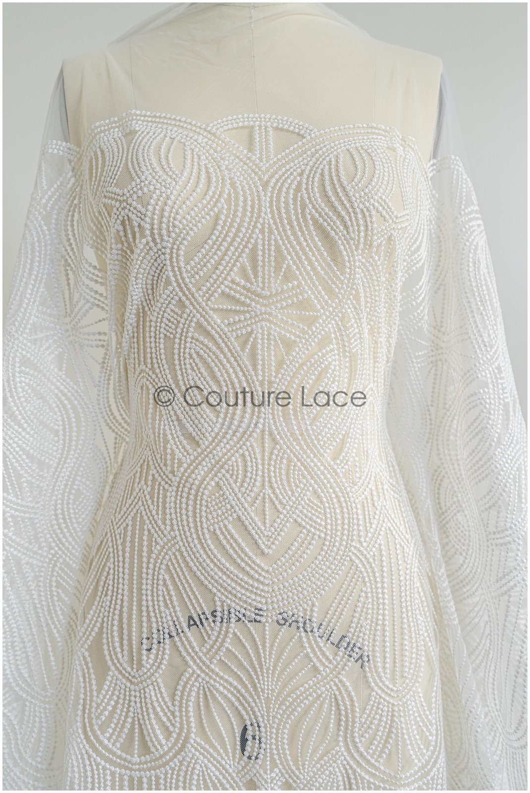 Couture lace fabric off-white/ bridal lace/ lace embroidery for wedding dresses // L22-423