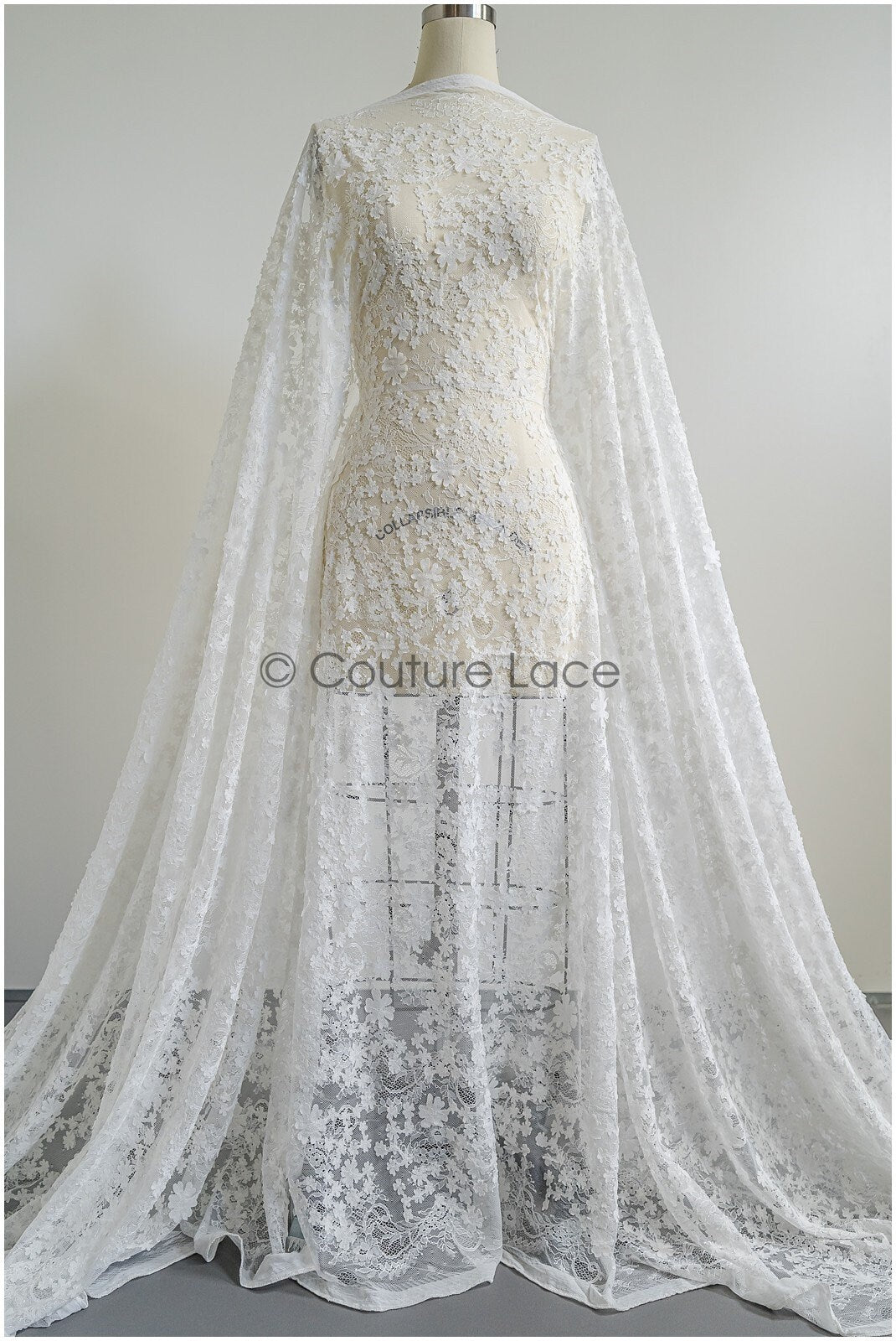 Wunderschöner Spitzenstoff Off-White/ Braut Couture Spitzenstoff mit 3D Blumen/ Brautspitze// L22-424L