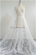 3D Blumen Spitzenstoff Off-White/ französische Spitze/ Couture Spitze/ Brautspitze mit Blumen// L22-424T