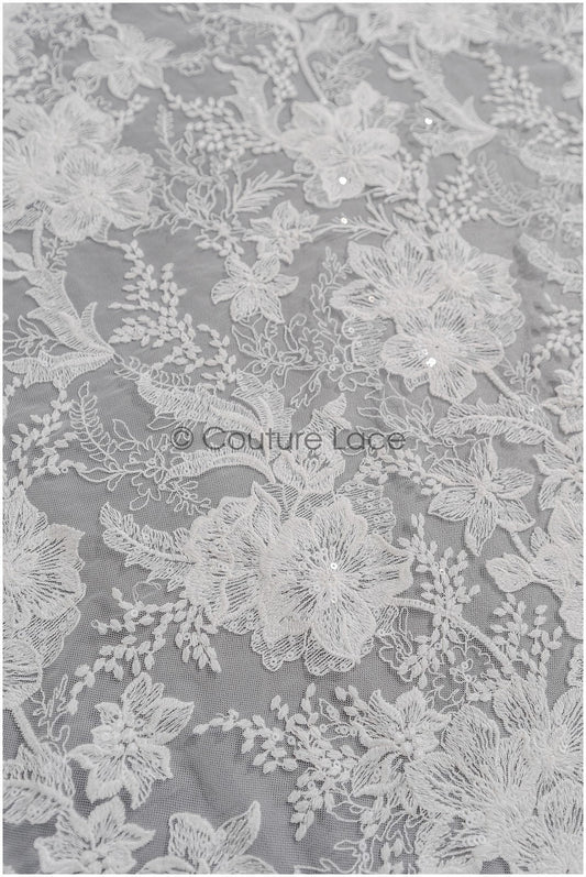 Florale Braut Spitze Off-White/ Brautspitze mit Blumen/ florale Hochzeit Spitze/ Couture Spitze// L22-425