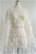 Perlen Spitze Stoff mit 3D Blumen/ Couture Spitzenstoff Off-White/ Braut Spitzenstoff/ Perlen Spitze// L22-426