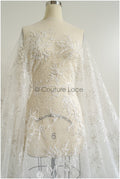 Perlen Spitzenstoff Off-White/ Braut Spitze Stoff/ Brautspitzenstoff mit Perlen/ Perlenspitze// L22-428