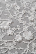 Beautiful pearl lace fabric with 3D flowers/ Bridal couture lace fabric with pearls &amp; sequins/ Bridal lace off-white// L22-432