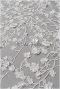 Beautiful pearl lace fabric with 3D flowers/ Bridal couture lace fabric with pearls &amp; sequins/ Bridal lace off-white// L22-432