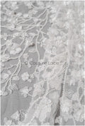 Beautiful pearl lace fabric with 3D flowers/ Bridal couture lace fabric with pearls &amp; sequins/ Bridal lace off-white// L22-432