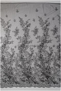 romantic black bridal lace fabric with floral pattern/ floral couture lace fabric/ black bridal flower embroidered lace// L22-433BL