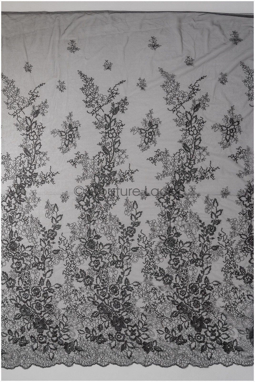 romantic black bridal lace fabric with floral pattern/ floral couture lace fabric/ black bridal flower embroidered lace// L22-433BL