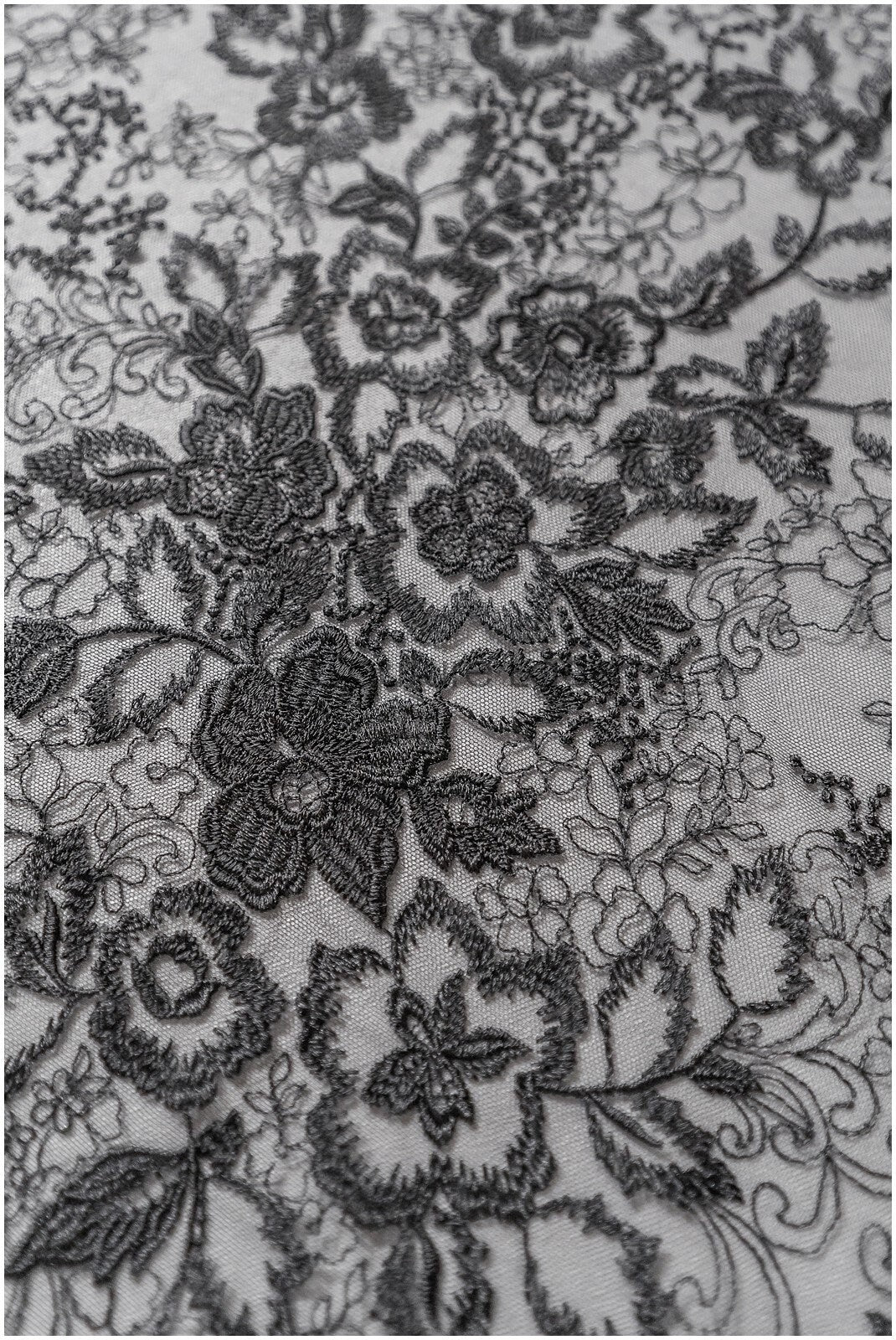 romantic black bridal lace fabric with floral pattern/ floral couture lace fabric/ black bridal flower embroidered lace// L22-433BL