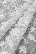 Wildflower lace fabric off-white/ Bridal couture lace fabric with pearls &amp; sequins/ Bridal lace with branches &amp; leaves// L22-435