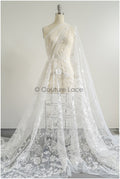 Wildflower lace fabric off-white/ Bridal couture lace fabric with pearls &amp; sequins/ Bridal lace with branches &amp; leaves// L22-435