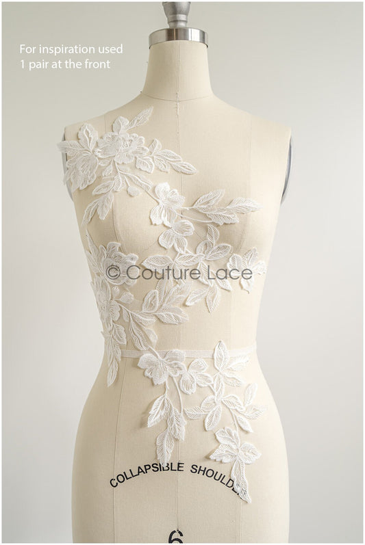 romantischer Blumen-Spitzenaufnäher/ Baumwollblumen Applikation/ Hochzeitskleid Spitzenapplikation/ Brautblumen Applikation// A22-268