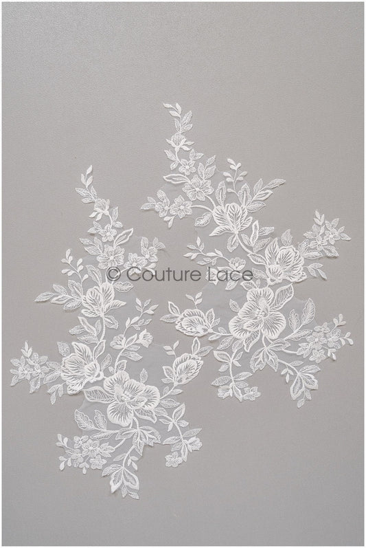 romantischer Blumen-Spitzenaufnäher / Baumwollblumen Applikation / Hochzeitskleid Spitzenapplikation / Brautblumen Applikation// A22-267
