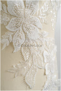 romantischer Blumen-Spitzenaufnäher / Baumwollblumen Applikation / Hochzeitskleid Spitzenapplikation / Brautblumen Applikation// A22-257