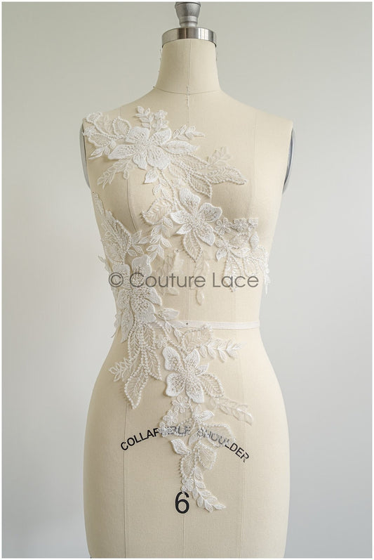 romantischer Blumen-Spitzenaufnäher / Baumwollblumen Applikation / Hochzeitskleid Spitzenapplikation / Brautblumen Applikation// A22-257