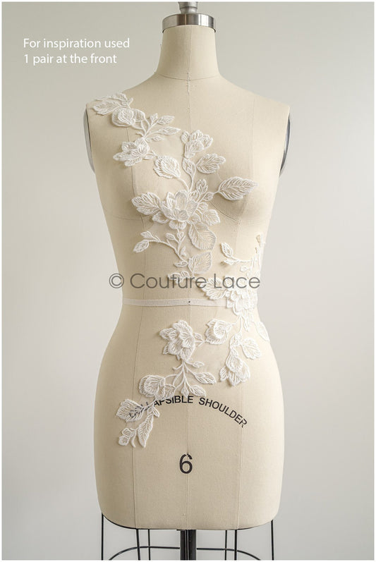 romantischer Blumen-Spitzenaufnäher/ Baumwollblumen Applikation/ Hochzeitskleid Spitzenapplikation/ Brautblumen Applikation// A22-270