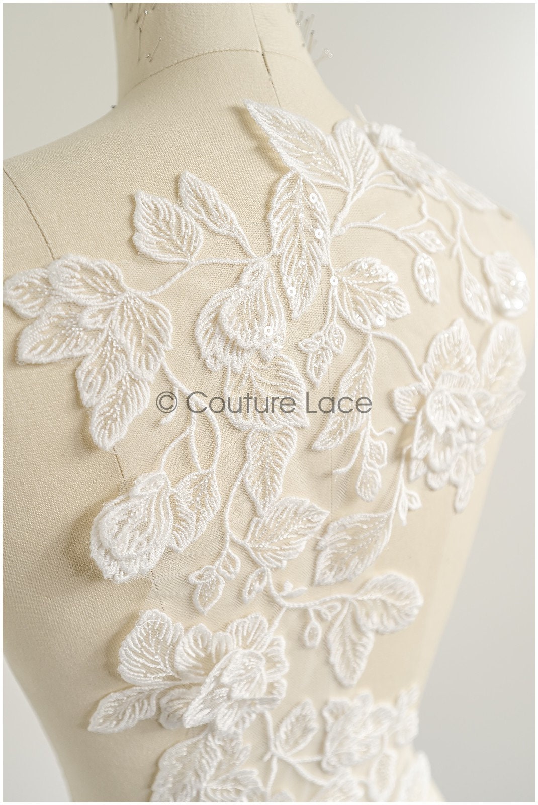 romantischer Blumen-Spitzenaufnäher/ Baumwollblumen Applikation/ Hochzeitskleid Spitzenapplikation/ Brautblumen Applikation// A22-272