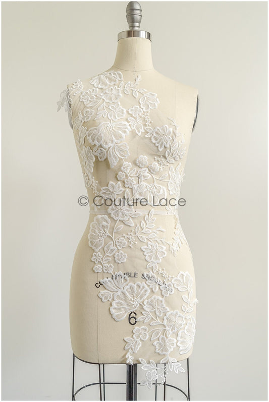 romantischer Blumen-Spitzenaufnäher/ Baumwollblumen Applikation/ Hochzeitskleid Spitzenapplikation/ Brautblumen Applikation// A22-277