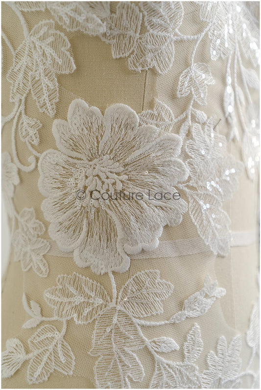romantischer Blumen-Spitzenaufnäher/ Baumwollblumen Applikation/ Hochzeitskleid Spitzenapplikation/ Brautblumen Applikation// A22-278