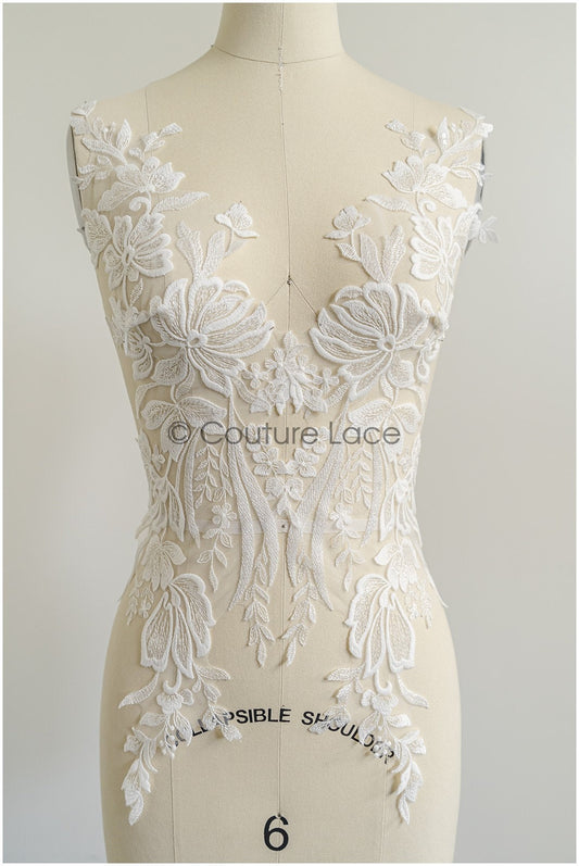 romantischer Blumen-Spitzenaufnäher / Baumwollblumen Applikation / Hochzeitskleid Spitzenapplikation / Brautblumen Applikation// A22-279