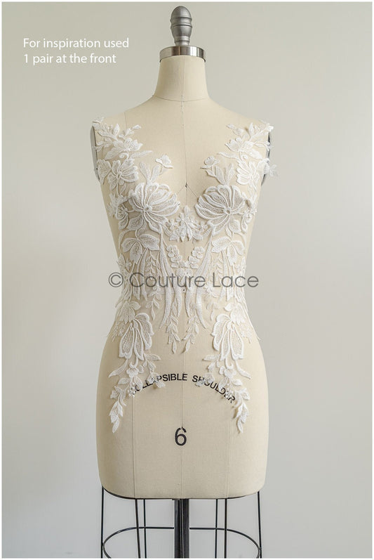 romantischer Blumen-Spitzenaufnäher / Baumwollblumen Applikation / Hochzeitskleid Spitzenapplikation / Brautblumen Applikation// A22-279
